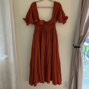 Cottagecore Midi Dress! Burnt orange color with polka dots